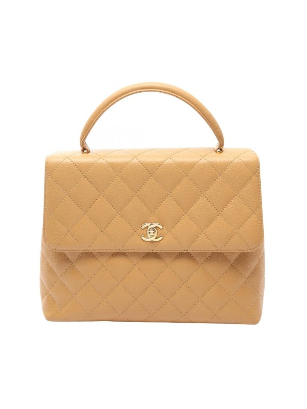 Chanel Handbag Quilted Beige Caviar Leather Top Handle
